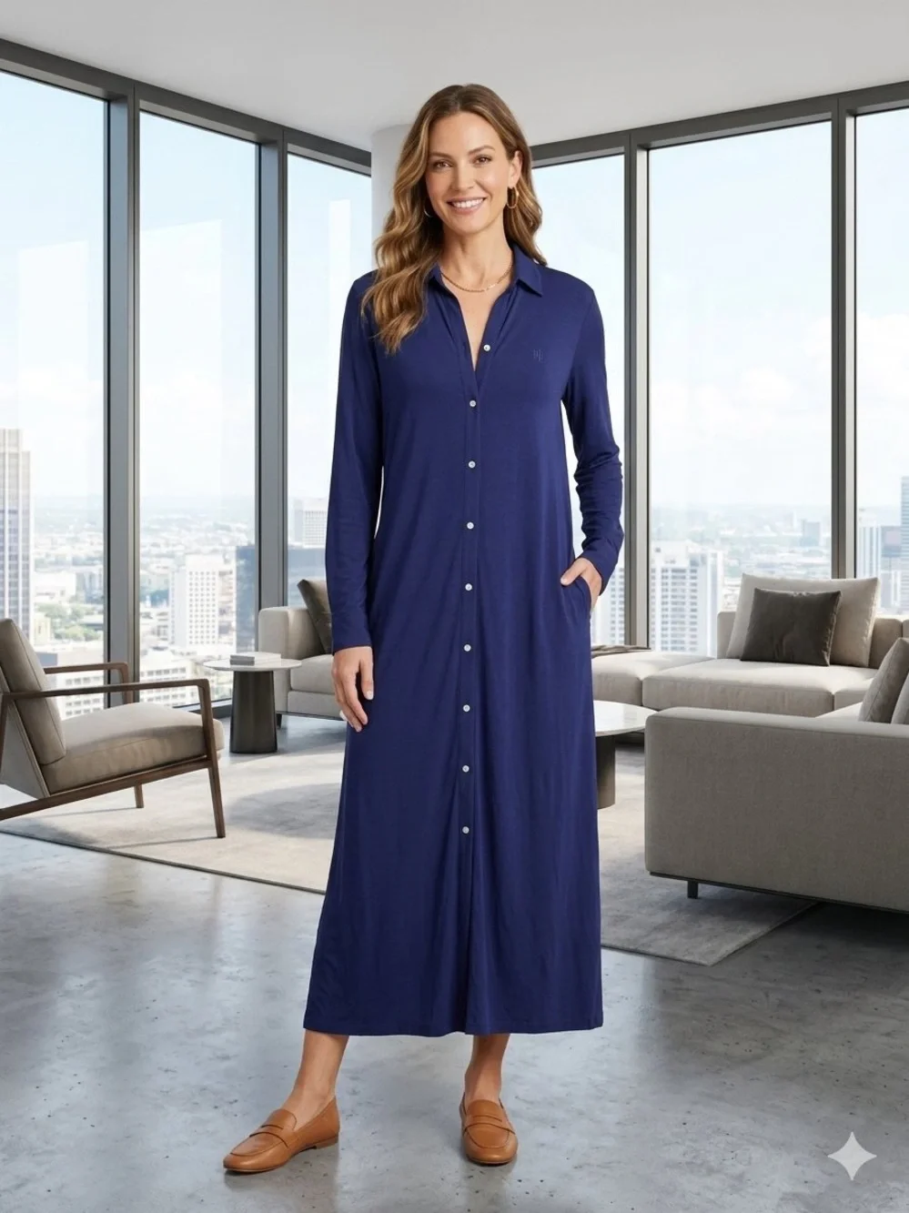 Ralph Lauren Women’s Long Button-Front Navy Sleep Shirt Dress Size XL